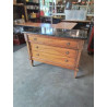 COMMODE BOIS CLAIR 3 TIROIRS DESSUS MARBRE VERT VEINÉ STYLE EMPIRE 