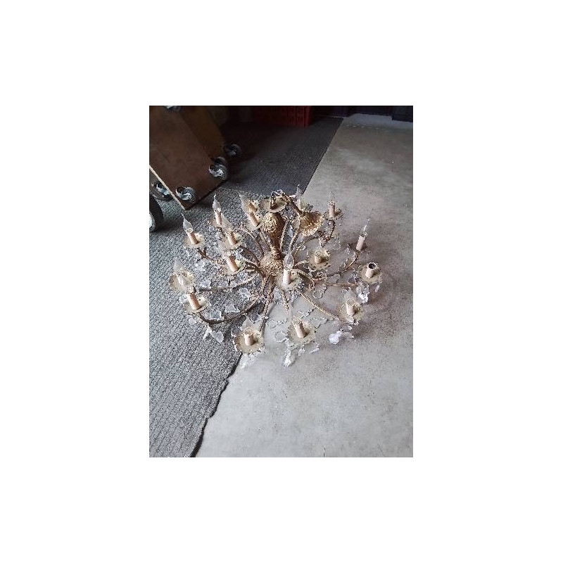 LUSTRE BRONZE A PAMPILLES 18 FEUX