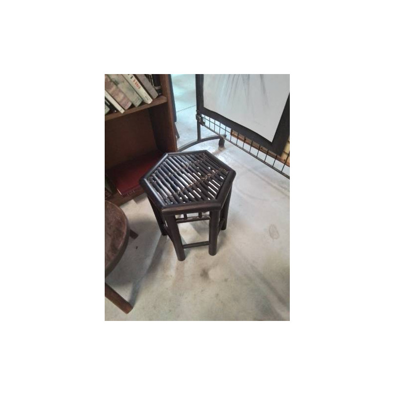 TABLE BASSE HEXAGONALE ROTIN ET VANNERIE NOIR 