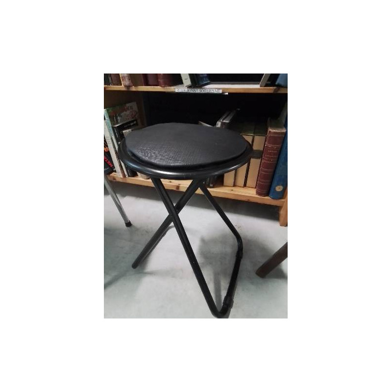 TABOURET ROND PLIANT METAL ET PU NOIR