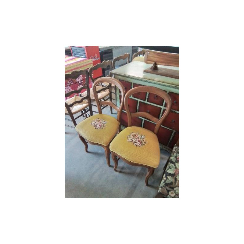 PAIRE DE CHAISES ASSISE CAPITONNÉ TISSU OCRE A FLEURS NAPOLÉON III 