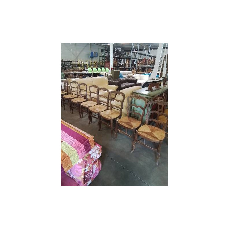 7 CHAISES BOIS PAILLÉ DOSSIER ÉCHANCRÉ STYLE RÉGENCE COQUILLE 