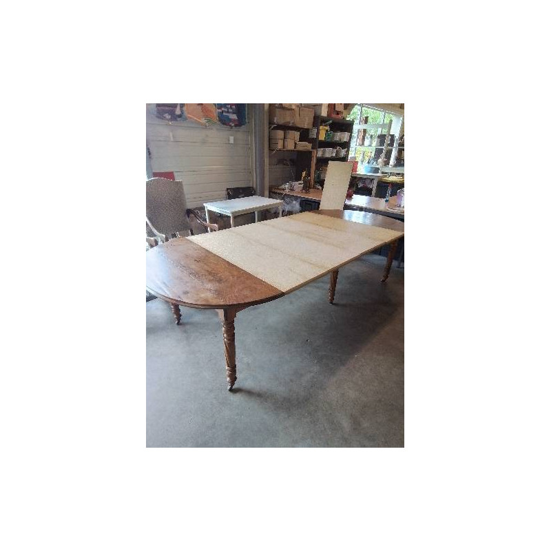 TABLE RONDE A ABATTANTS 6 PIEDS  TOURNÉS 112X71,5CM 4 RALLONGES 41CM