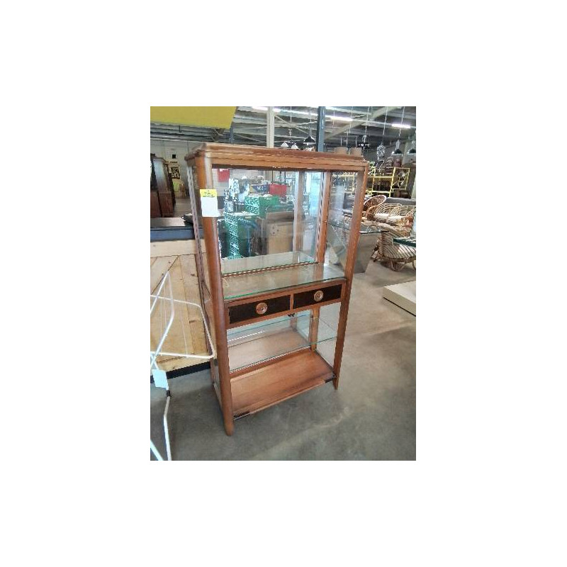 VITRINE ÉLECTRIFIÉE BOIS CLAIR 4 NICHES 1 TIROIR 