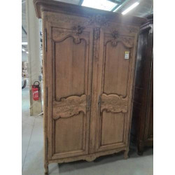 ARMOIRE DE MARIAGE CAUCHOISE BOIS NATUREL SCULPTÉ AU PANIER  226X148X55CM