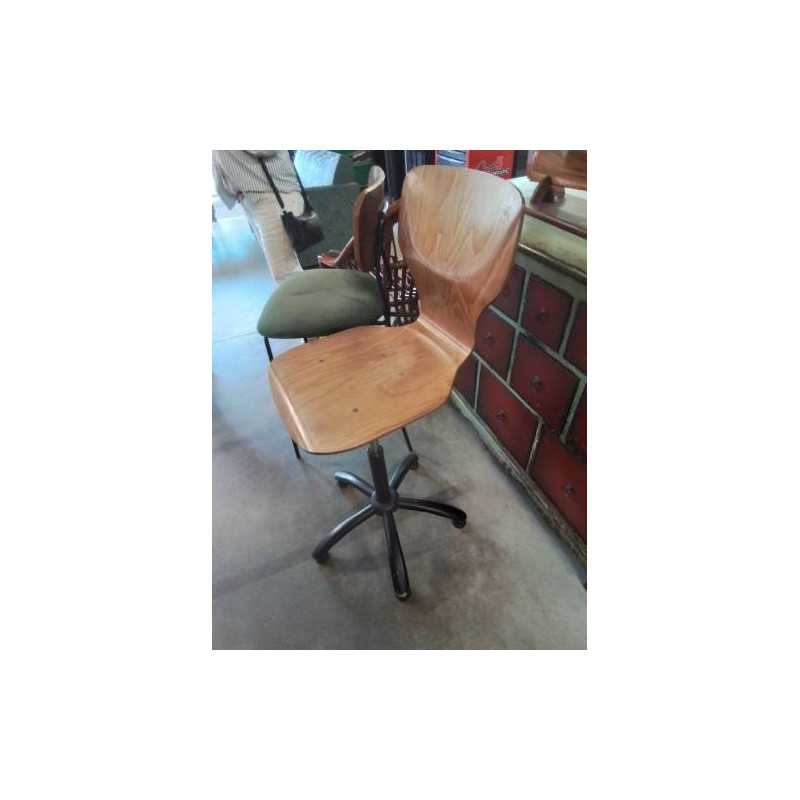 TABOURET D’ATELIER PIÈTEMENT MÉTAL NOIR ASSISE BOIS CLAIR