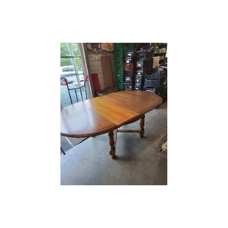 TABLE RONDE A ENTRETOISE BOIS CLAIR PIEDS BALUSTRE 120X75CM 2 RALLONGES 40CM