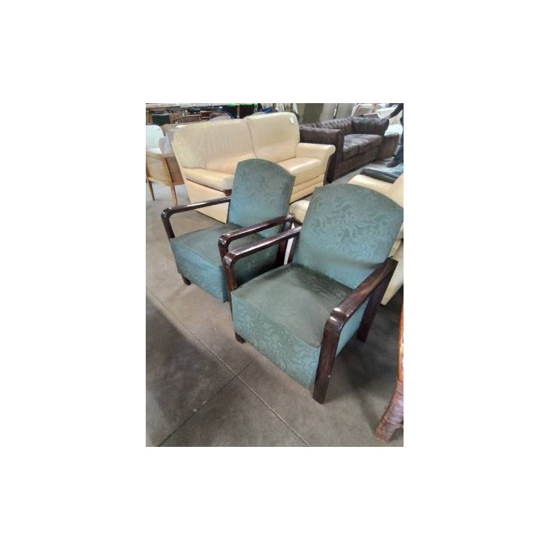 PAIRE DE FAUTEUILS ART DECO TISSU VERT