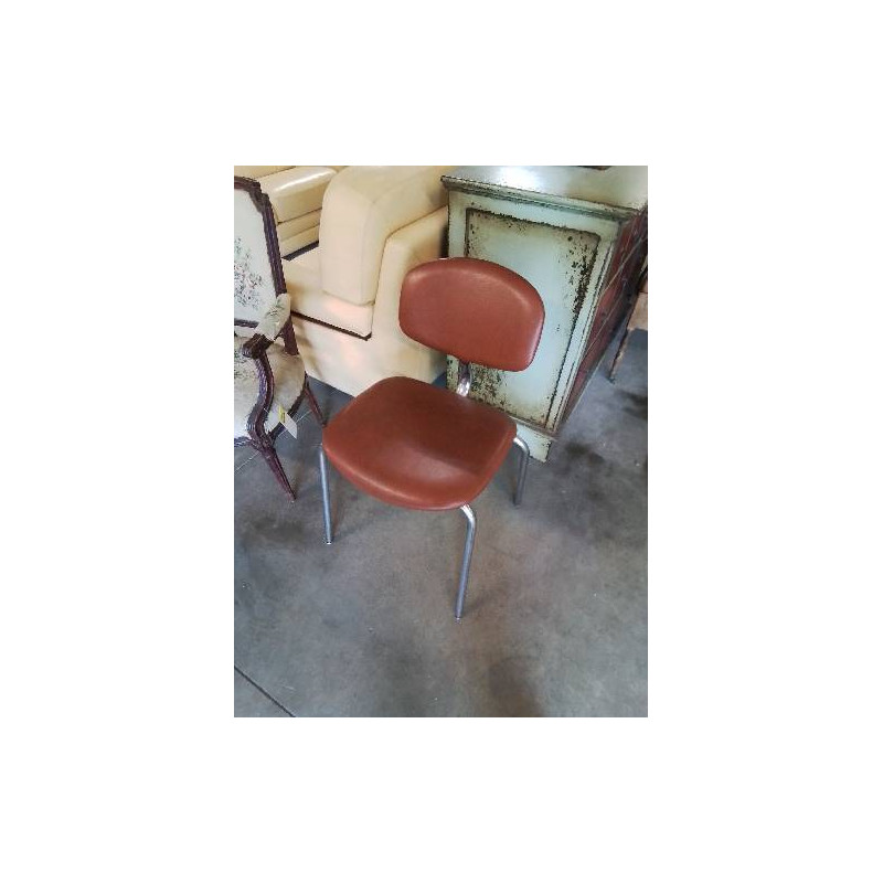 CHAISE PIÈTEMENT MÉTAL CHROMÉ ASSISE ET DOSSIER SKAÏ FAUVE STRAFOR ANNÉES 60
