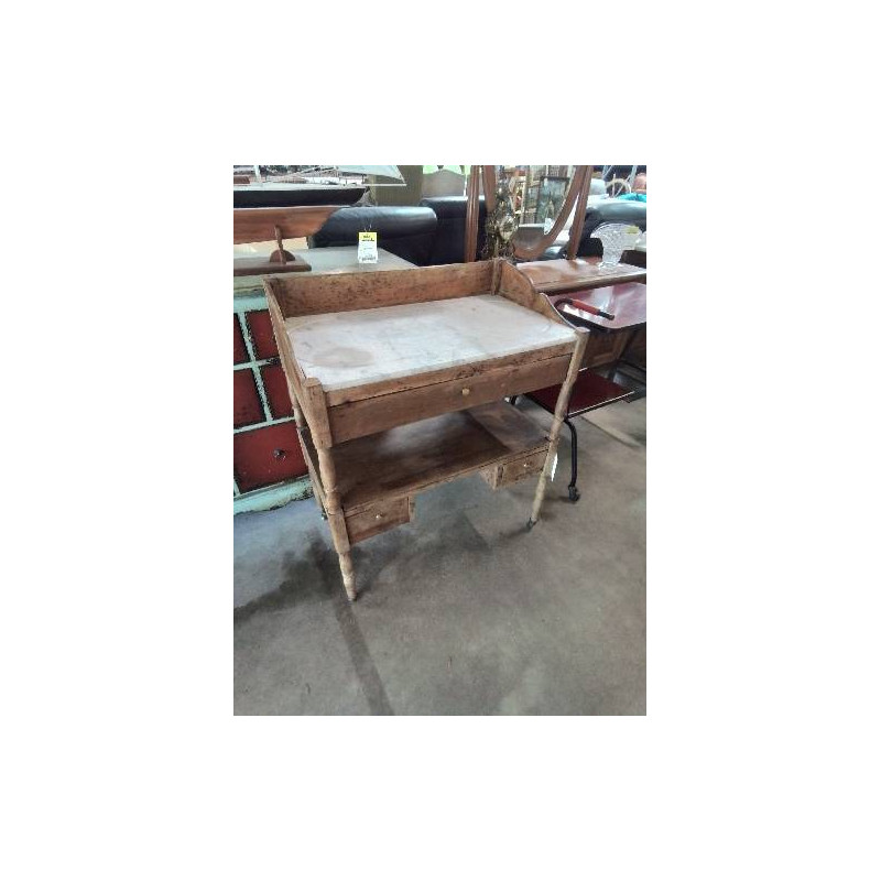 TABLE DE TOILETTE LOUIS PHILIPPE BOIS CLAIR 3 TIROIRS DESSUS MARBRE BLANC 