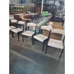 6 CHAISES GONDOLE NF N°14 BOIS ASSISE ET DOSSIER CAPITONNÉ SKAÏ ECRU  ANNÉES 60