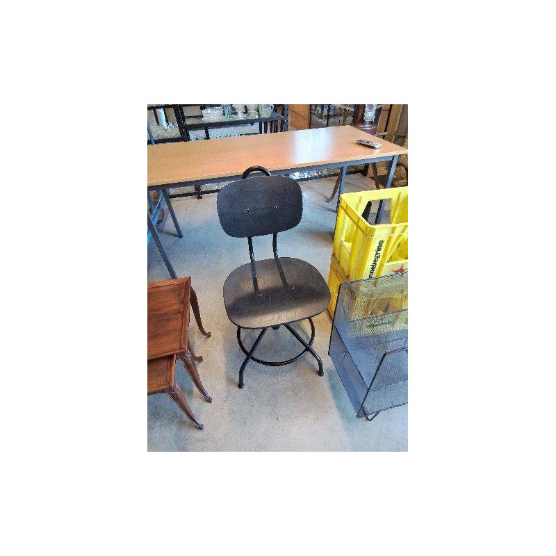 TABOURET PIÈTEMENT MÉTAL NOIR ASSISE ET DOSSIER BOIS NOIR 