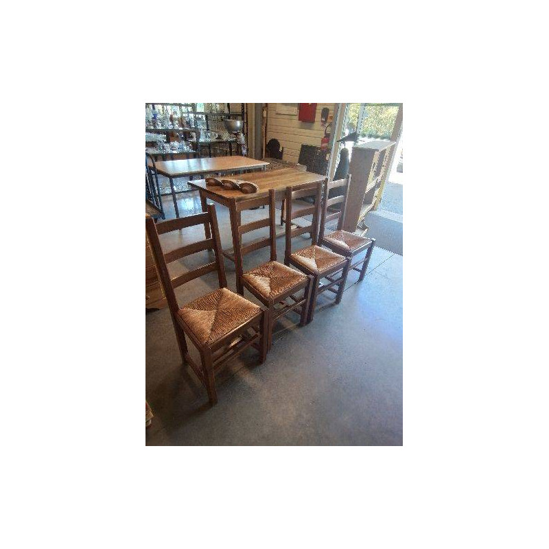 4 CHAISES BOIS PAILLÉ A ENTRETOISE 