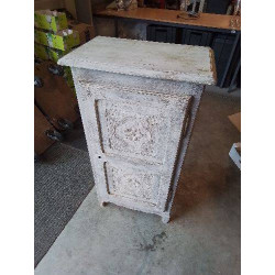MEUBLE 1 PORTE BOIS SCULPTÉ GRIS CERUSÉ 