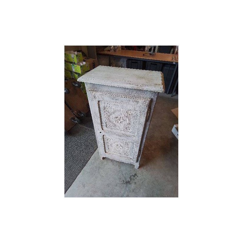 MEUBLE 1 PORTE BOIS SCULPTÉ GRIS CERUSÉ 