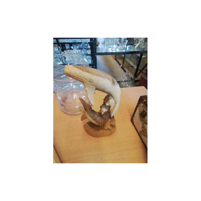 STATUETTE BALEINE ET TORTUE BOIS 