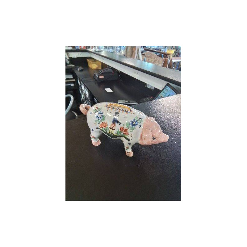 TIRELIRE A CASSER AU COCHON CÉRAMIQUE HB QUIMPER EN L\'ÉTAT 