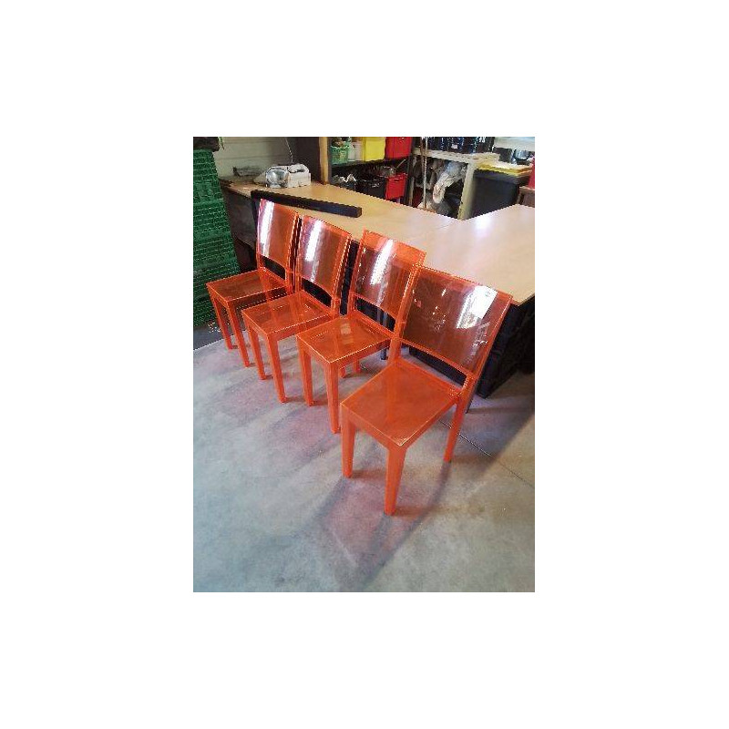 4 CHAISES PLEXIGLAS TEINTÉ ORANGE LA MARIE PAR PHILIPPE STARCK DESIGN KARTELL 