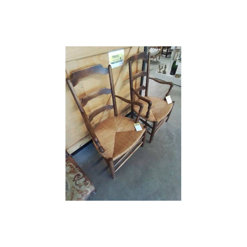 FAUTEUIL DE CHEMINÉE BOIS PAILLÉ DOSSIER TRAPÈZE 