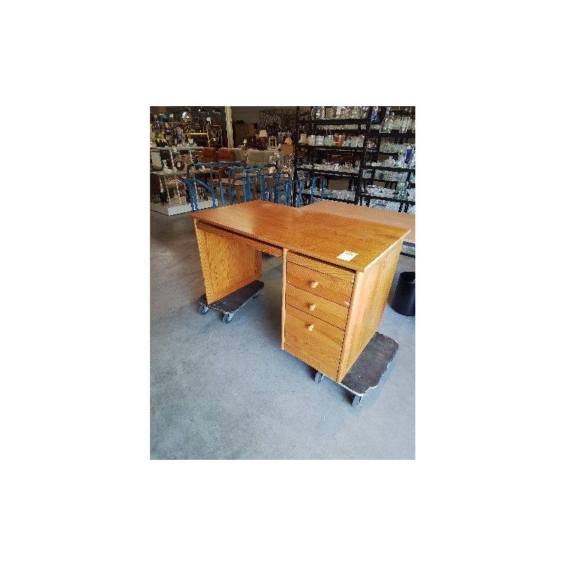BUREAU RECTANGULAIRE PIN 3 TIROIRS 2 TABLETTES