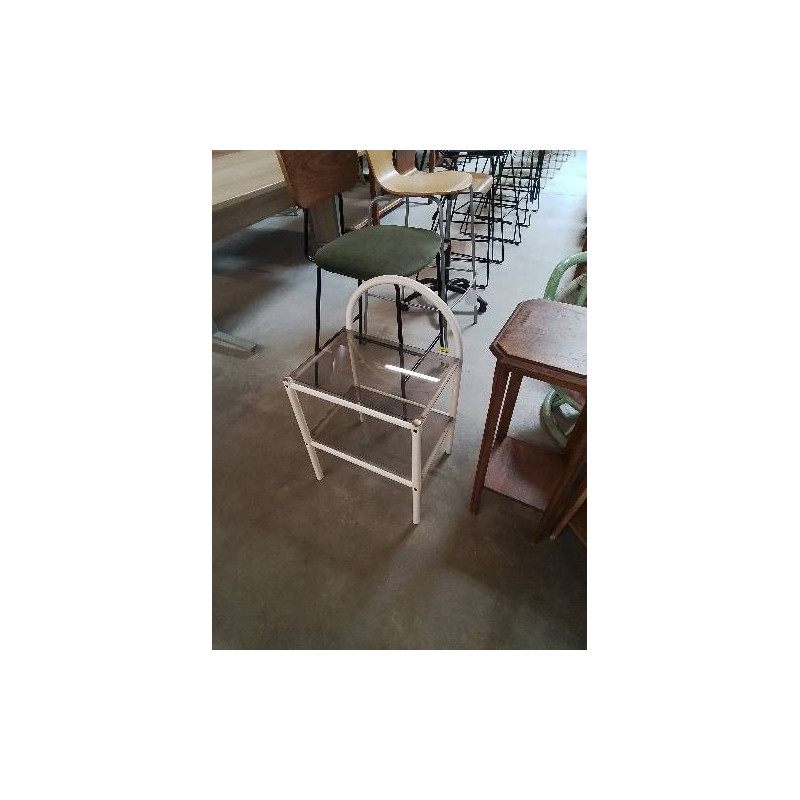 CHEVET MÉTAL BLNAC CINTRÉ 2 TABLETTES VERRE TEINTÉ 