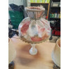 LAMPE ALBATRE BLANC AJ VOLANT TISSU FLEURI 