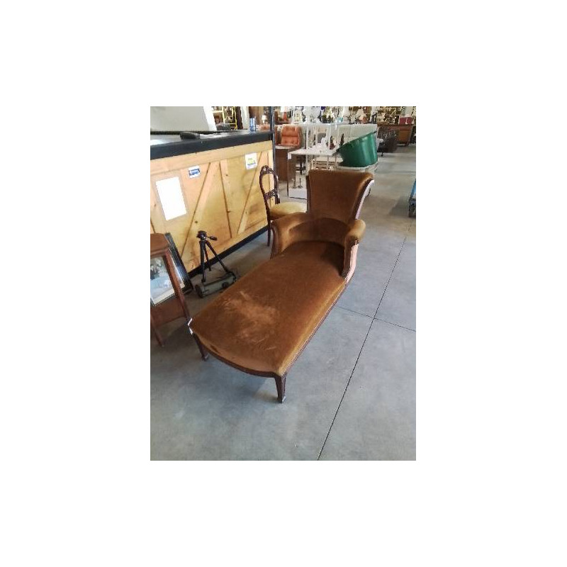 MÉRIDIENNE RECAMIER BOIS CAPITONNÉ VELOURS OCRE