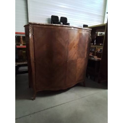 ARMOIRE LINGERE BOIS DE ROSE MARQUETÉ GARNITURES BRONZE 2 PORTES DESSUS MARBRE ROSE VEINÉ 
