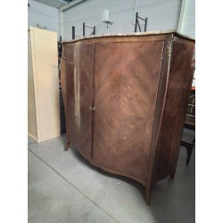 ARMOIRE LINGERE BOIS DE ROSE MARQUETÉ GARNITURES BRONZE 2 PORTES DESSUS MARBRE ROSE VEINÉ 