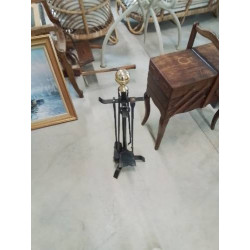 NÉCESSAIRE DE CHEMINÉE FER FORGE BOULE LAITON 5 PIECES 