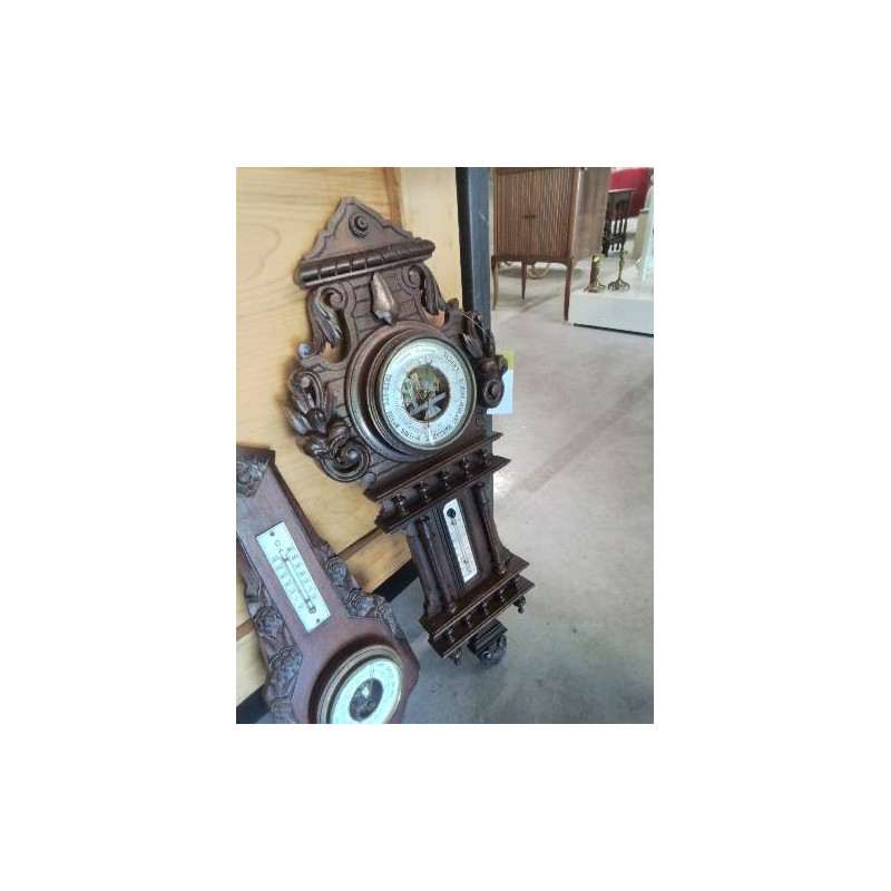 BAROMÈTRE THERMOMÈTRE BOIS SCULPTÉ ET GRAVÉ 