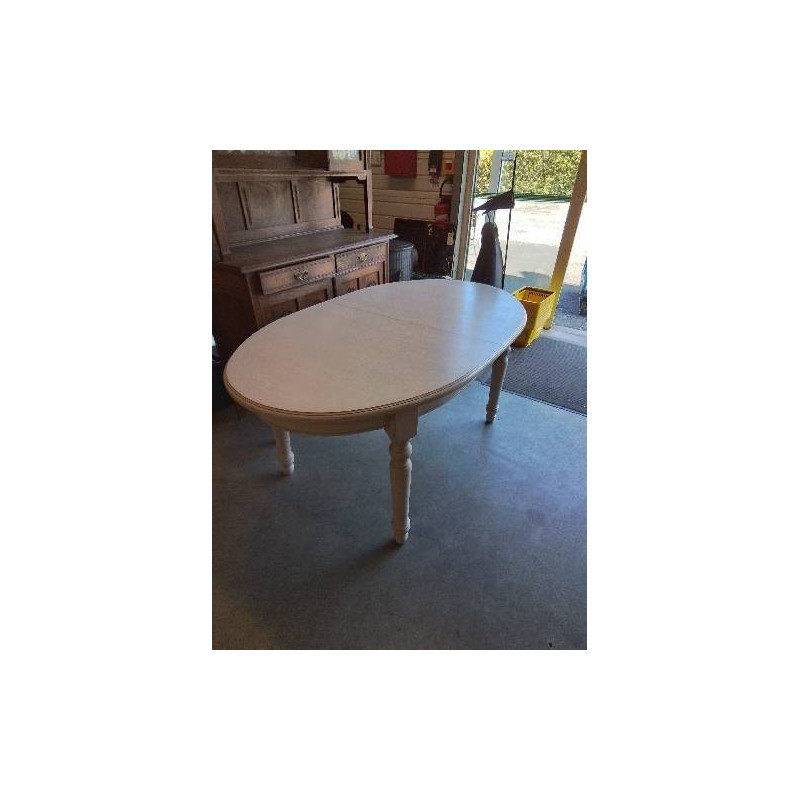 TABLE OVALE BOIS BLANC PIEDS TOURNÉS (VENDUE SANS RALLONGE)170X99X67CM 