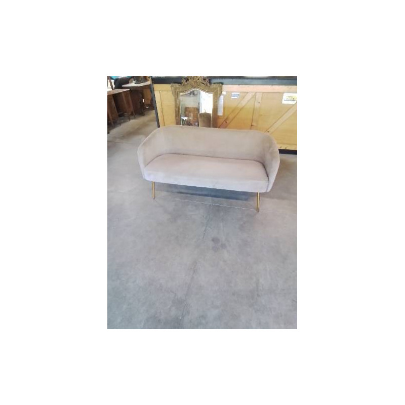 BANQUETTE 2 PLACES TISSU GRIS PIEDS DORÉ 