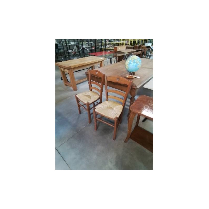 2 CHAISES BOIS PAILLÉ DOSSIER 3 BARREAUX AU COEUR