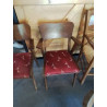 BRIDGE BOIS ASSISE CAPITONNÉ TISSU GRENAT ANNÉES 50