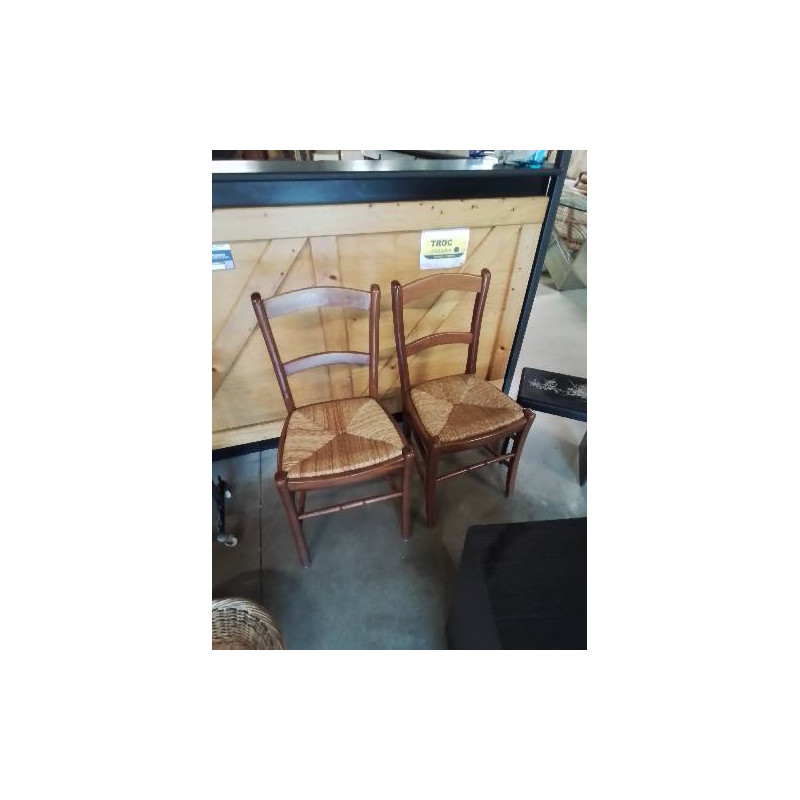 PAIRE DE CHAISES BOIS PAILLÉ DOSSIER 2 BARREAUX 