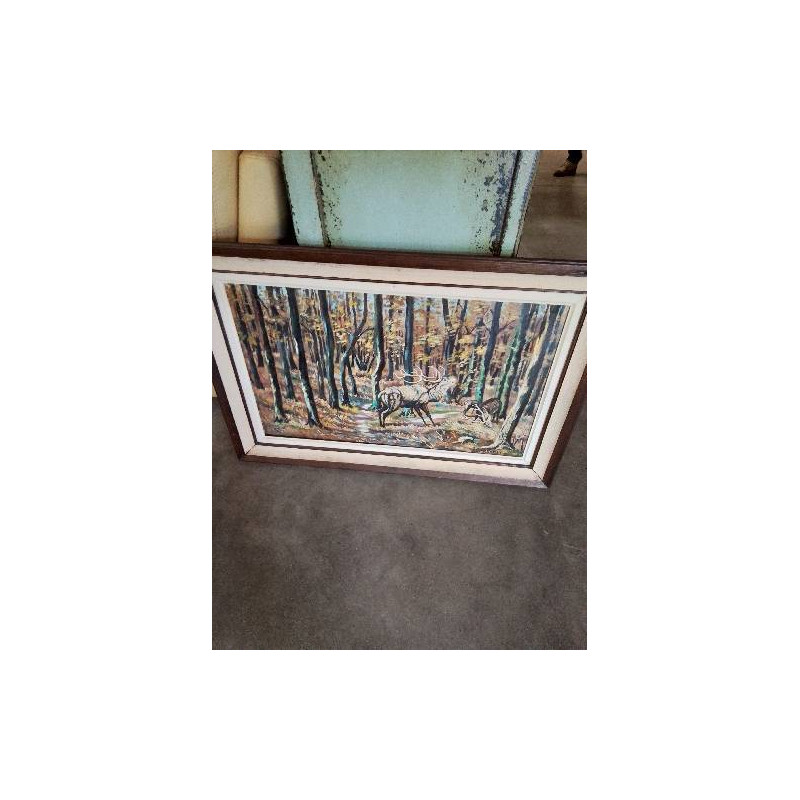 HUILE SUR TOILE CERFS J.DESCHAMPS