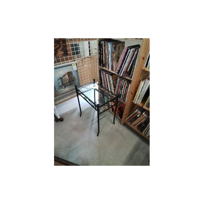 CONSOLE RECTANGULAIRE PIÈTEMENT MÉTAL NOIR PLATEAU VERRE