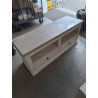 MEUBLE TV BAS BOIS BLANC DESSUS TAUPE 2 NICHES 2 TIROIRS 
