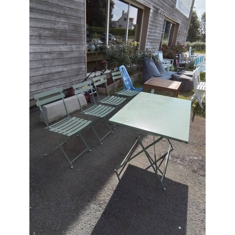 SALON DE JARDIN MÉTAL VERT 4 CHAISES + 1 TABLE PLIANTE ALICE’S GARDEN