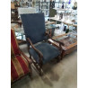 FAUTEUIL LOUIS XV BOIS ASSISE ET DOSSIER CAPITONNÉ TISSU BLEU
