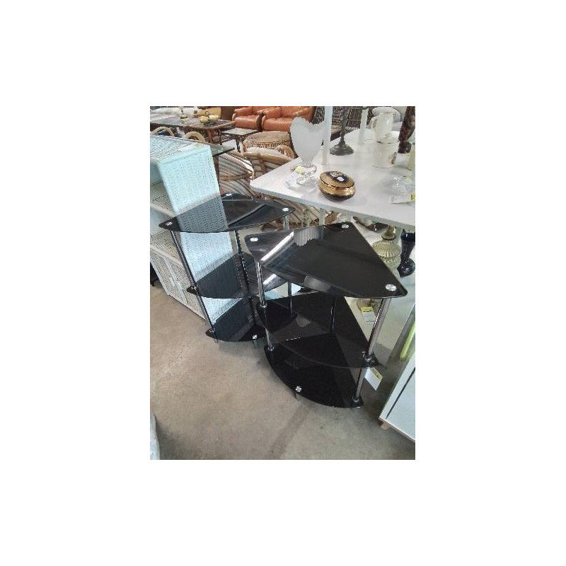 ÉTAGÈRE D’ANGLE MÉTAL CHROMÉ 3 TABLETTES VERRE 