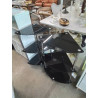 ÉTAGÈRE D’ANGLE MÉTAL CHROMÉ 3 TABLETTES VERRE 