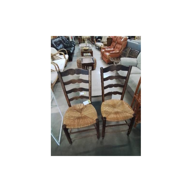 PAIRE DE CHAISES BOIS PAILLÉ DOSSIER 4 BARREAUX MOUSTACHE