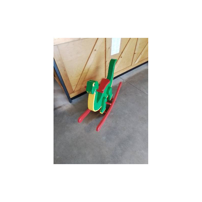 DINOSAURE A BASCULE  BOIS PEINT VERT ET ROUGE 