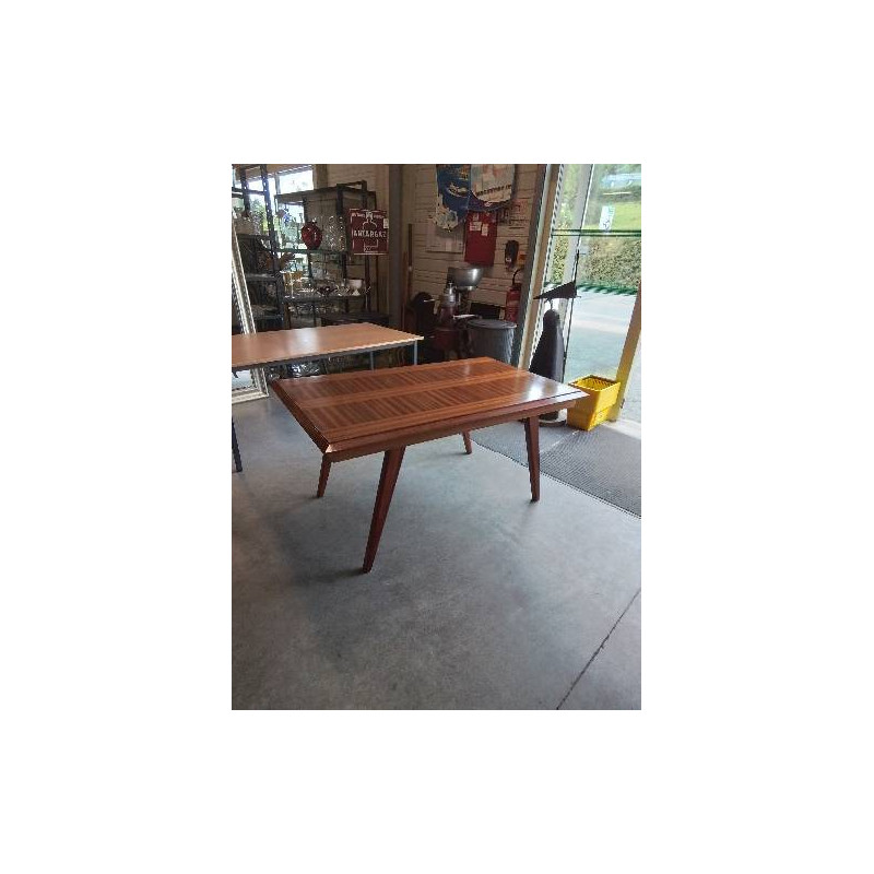 TABLE RECTANGULAIRE BOIS CLAIR PIEDS COMPAS ANNÉES 50 150X90X73CM