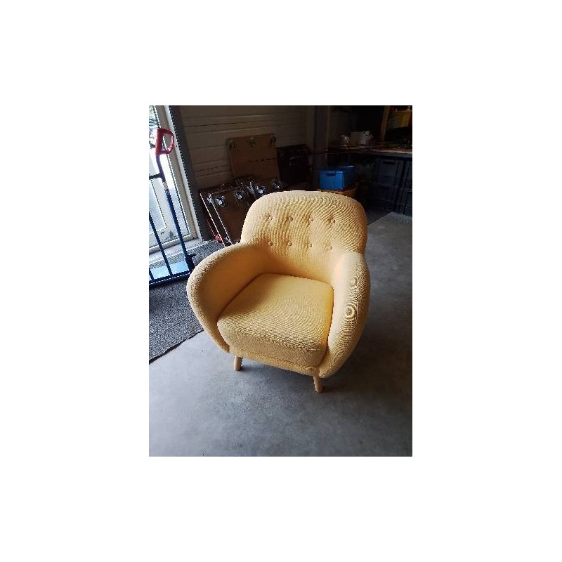 FAUTEUIL TISSU JAUNE PIÈTEMENT BOIS CLAIR 