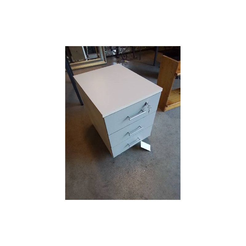 CAISSON DE BUREAU A ROULETTES BOIS BLANC ET GRIS 3 TIROIRS 