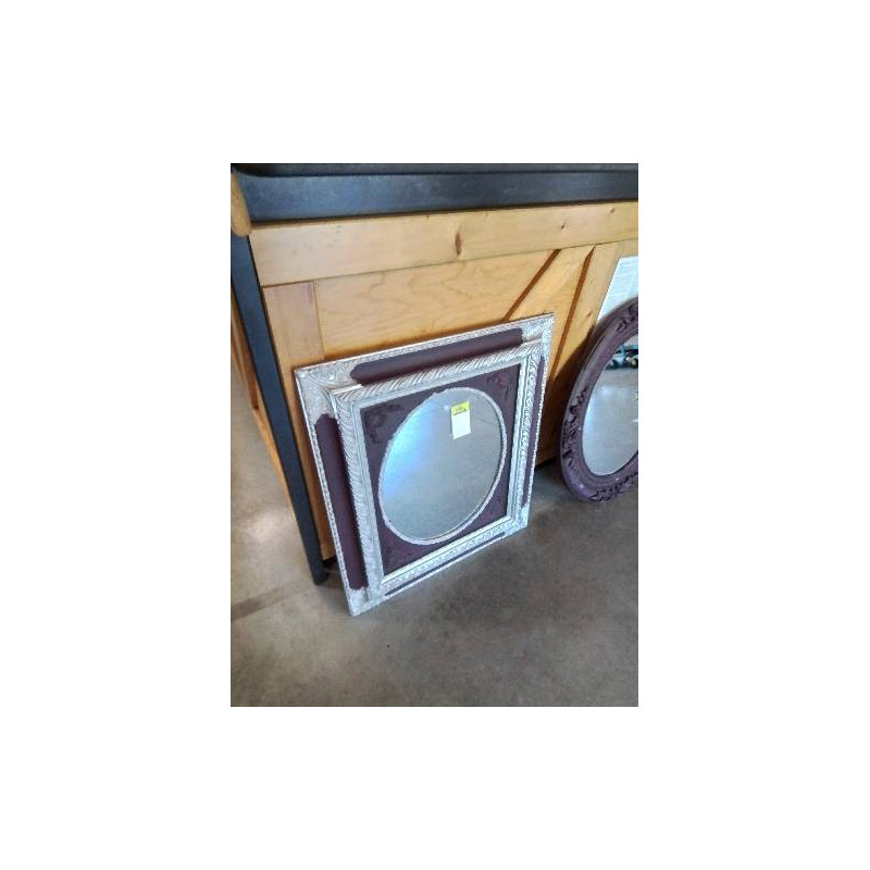 MIROIR BOIS PEINT POURPRE ET ARGENT