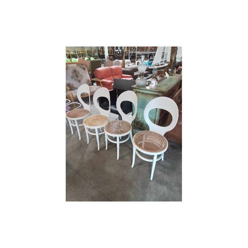 4 CHAISES BOIS BLANC CANNÉ BAUMANN MODÈLE MOUETTE ANNÉES 60/70